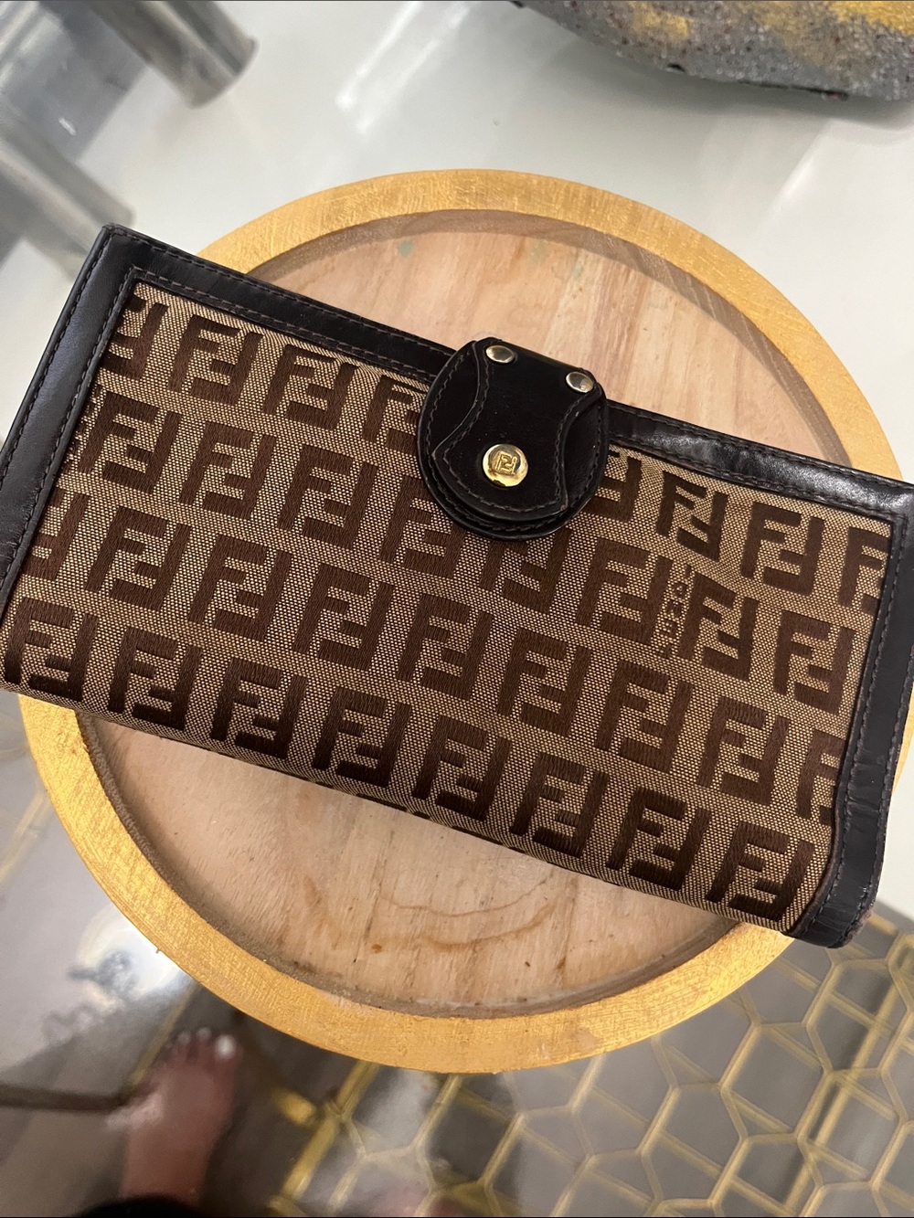 Fendi Brown Zucca Monogram Continental Wallet with Dark Trim